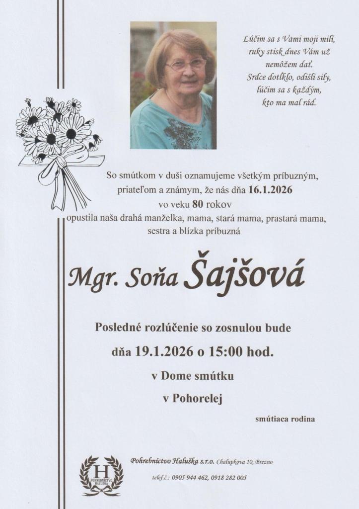 Mgr. Soňa Šajšová